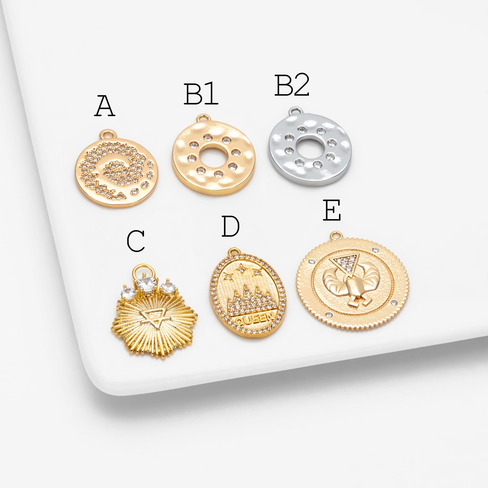 4pcs CZ pave Gold/ Silver Tone Round Oval Charm, 18K Gold/ Rhodium plated Brass, Rhinestone Earring Charm (GB-1872)